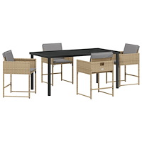 vidaXL 5-delars Trädgårdsamatörset med Kuddar Beige Poly Rattan