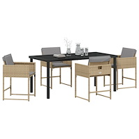 vidaXL 5-delars Trädgårdsamatörset med Kuddar Beige Poly Rattan