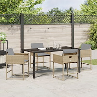 vidaXL 5-delars Trädgårdsamatörset med Kuddar Beige Poly Rattan