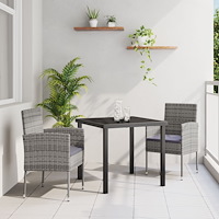vidaXL 3 Delar Trädgårdsdining Set med Kuddar Grå Poly Rattan