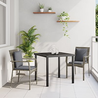 vidaXL 3-delat trädgårdsdining set med kuddar grå poly rattan