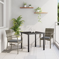 vidaXL 3-delat Trädgårdsmatsbord med kuddar Grå Poly Rattan