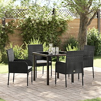 vidaXL 5 Delars Trädgårdsdining Set med Kuddar Svart Poly Rattan