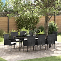 vidaXL Trädgårdsmöbelset med kudde 9 pcs Svart konstrotting
