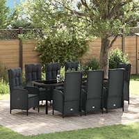 vidaXL 9 Delars Trädgårdsmöbel Set Svart Poly Rattan