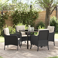 vidaXL Trädgårdsmöbelset med kudde 5 pcs Svart konstrotting