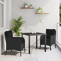 vidaXL Trädgårdsmöbelset med kudde 3 pcs Svart Poly rattan