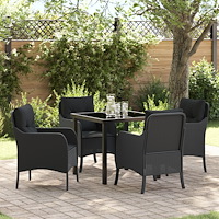 vidaXL Trädgårdsmöbelset med kudde 5 pcs Svart Poly rattan