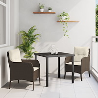 vidaXL 3-delat trädgårdsdining-set med kuddar, Brun Poly-konstrotting
