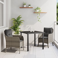 vidaXL 3-delat Trädgårdsset med Dynor Grå Poly Rattan
