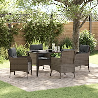 vidaXL Trädgårdsmöbelset med kudde 5 pcs Grå konstrotting