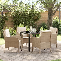 vidaXL Trädgårdsmöbelset med kudde 5 pcs Beige Poly rattan