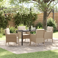 vidaXL Trädgårdsmöbelset med kudde 5 pcs Beige Poly rattan