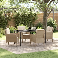 vidaXL Trädgårdsmöbelset med kudde 5 pcs Beige Poly rattan
