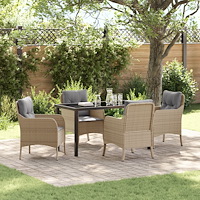 vidaXL Trädgårdsmöbelset med kudde 5 pcs Beige Poly rattan
