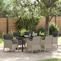 vidaXL Trädgårdsmöbelset med kudde 7 pcs Ljusgrå konstrotting