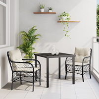 vidaXL 3-delad trädgårdsgrupp med kuddar Svart Poly Rattan