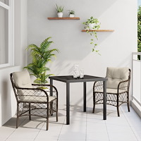 vidaXL Trädgårdsmöbelset med kudde 3 pcs Brun konstrotting