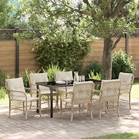 vidaXL 7-delat trädgårdsdining set med dynor Beige Poly Rattan