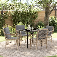 vidaXL Trädgårdsmöbelset med kudde 5 pcs Beige Poly rattan