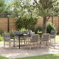 vidaXL Trädgårdsmöbelset med kudde 7 pcs Beige Poly rattan