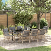 vidaXL Trädgårdsmöbelset med kudde 9 pcs Beige Poly rattan