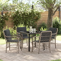 vidaXL Trädgårdsmöbelset med kudde 5 pcs Ljusgrå konstrotting