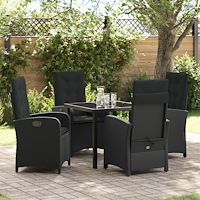 vidaXL Trädgårdsmöbelset med kudde 5 pcs Svart konstrotting
