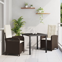vidaXL 3-delat trädgårdsdining set med kuddar - Brun Poly Rattan