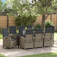 vidaXL Trädgårdsmöbelset med kudde 9 pcs Grå konstrotting