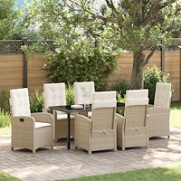 vidaXL 7-delat trädgårdsdining set med kuddar Beige Poly Rattan