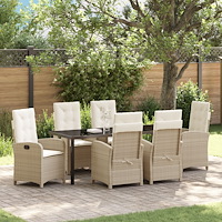 vidaXL Trädgårdsmöbelset med kudde 7 pcs Beige konstrotting