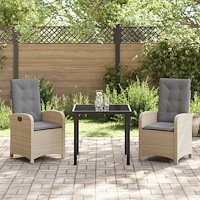 vidaXL 3-delad Trädgårdsdining Set med Kuddar Beige Poly Rattan
