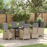 vidaXL Trädgårdsmöbelset med kudde 7 pcs Beige konstrotting