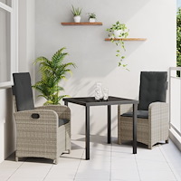 vidaXL 3-delat Trädgårdsdining Set med Kuddar i Ljusgrå PE-rattan