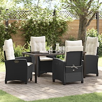 vidaXL 5-delat Trädgårdsdining-set med Kuddar Svart Poly Rattan