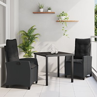 vidaXL 3-delars Trädgårdsset med Kuddar Svart Poly Rattan