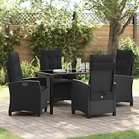 vidaXL Trädgårdsmöbelset med kudde 5 pcs Svart konstrotting