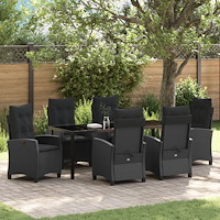 vidaXL Trädgårdsmöbelset med kudde 7 pcs Svart konstrotting