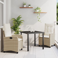 vidaXL 3-delat trädgårds matbord set med kuddar beige poly rattan