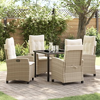vidaXL 5-delat Trädgårdsbord Set med Kuddar Beige Poly Rattan