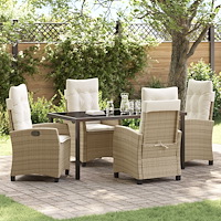 vidaXL 5-delars trädgårdsset med kuddar Beige Poly Rattan