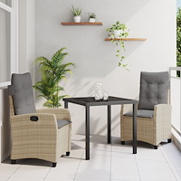 vidaXL 3 Delars Trädgårdsmöbel Set Med Kuddar Beige Poly Rattan