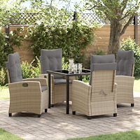 vidaXL 5-delad Trädgårds Dining Set med Kuddar Beige Poly Rattan