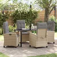 vidaXL 5-delat trädgårdsdining set med kuddar beige poly rattan