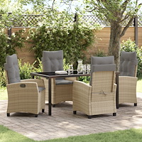 vidaXL 5 Delars Trädgårdsdining Set med Kuddar Beige Poly Rattan