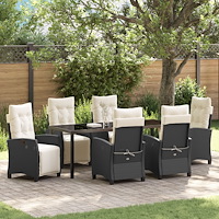 vidaXL 7-delat Trädgårdsdining set svart poly rattan
