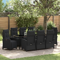 vidaXL 9-delat Trädgårdsdining set Svart Poly Rattan