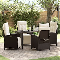 vidaXL Trädgårdsmöbelset med kudde 5 pcs Brun konstrotting