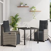 vidaXL 3-delad Trädgårds Matset Grå Poly Rattan
